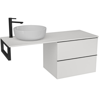 CERANO - Deska pod umyvadlo Navira Slim - 141x46,5x3,6 cm - skříńka Velora 69 cm - bílá matná, černá úchytka - konzole černá