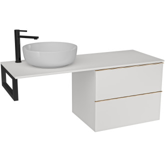 CERANO - Deska pod umyvadlo Navira Slim - 141x46,5x3,6 cm - skříńka Velora 69 cm - bílá matná, zlatá úchytka - konzole černá