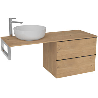 CERANO - Deska pod umyvadlo Navira Slim - 141x46,5x3,6 cm - skříńka Velora 69 cm - dub medový, černá úchytka - konzole chrom