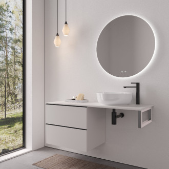 CERANO - Deska pod umyvadlo Navira Slim - 161x46,5x3,6 cm - skříńka Velora 79 cm - bílá matná, černá úchytka - konzole chrom