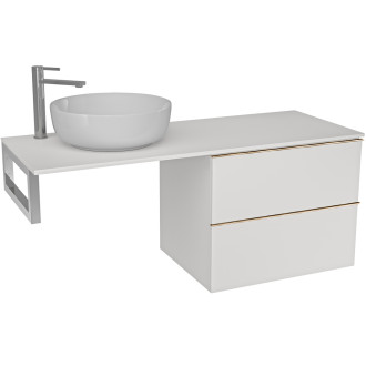 CERANO - Deska pod umyvadlo Navira Slim - 161x46,5x3,6 cm - skříńka Velora 79 cm - bílá matná, zlatá úchytka - konzole chrom