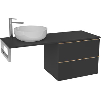 CERANO - Deska pod umyvadlo Navira Slim - 161x46,5x3,6 cm - skříńka Velora 79 cm - černá matná, zlatá úchytka - konzole chrom