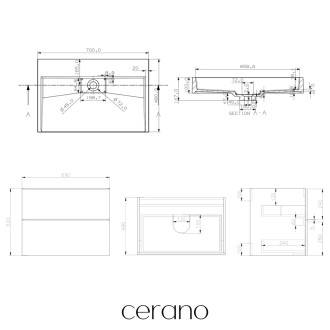 CERANO - Koupelnová skříňka Carole - betonově šedá + umyvadlo z lit. mramoru Vita - bílá lesklá - 70x58x46 cm