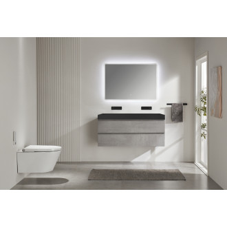 CERANO - Koupelnová skříňka Carole - betonově šedá + umyvadlo z lit. mramoru Vita - černá matná - 100x58x46 cm