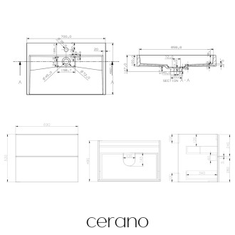 CERANO - Koupelnová skříňka Carole - bílá matná + umyvadlo z lit. mramoru Vita - otvor - bílá matná - 70x58x46 cm