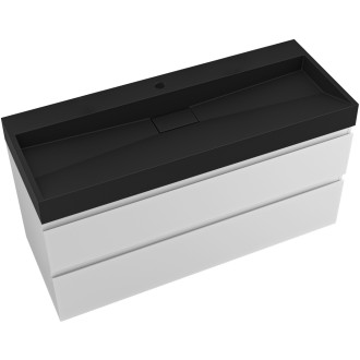 CERANO - Koupelnová skříňka Carole - bílá matná + umyvadlo z lit. mramoru Vita - otvor - černá matná- 100x58x46 cm