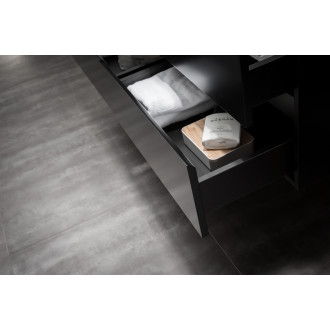 CERANO - Koupelnová skříňka Carole - černá matná + umyvadlo z lit. mramoru Vita - otvor - bílá lesklá  - otvor pro baterii - 100x58x46 cm