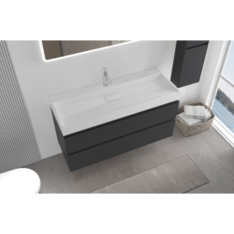 CERANO - Koupelnová skříňka Carole - černá matná + umyvadlo z lit. mramoru Vita - otvor - bílá matná  - 100x58x46 cm