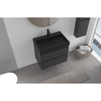 CERANO - Koupelnová skříňka Carole - černá matná + umyvadlo z lit. mramoru Vita - otvor - černá matná - 70x58x46 cm