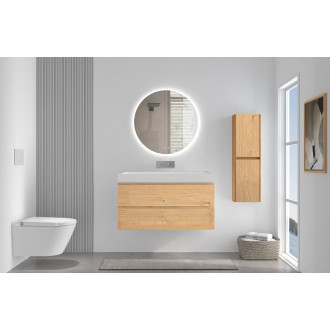 CERANO - Koupelnová skříňka Carole - dub medový + umyvadlo z lit. mramoru Vita - bílá lesklá - 100x58x46 cm