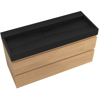 CERANO - Koupelnová skříňka Carole - dub medový + umyvadlo z lit. mramoru Vita - černá matná - 100x58x46 cm