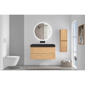 CERANO - Koupelnová skříňka Carole - dub medový + umyvadlo z lit. mramoru Vita - černá matná - 100x58x46 cm