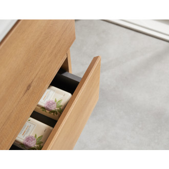 CERANO - Koupelnová skříňka Carole - dub medový + umyvadlo z lit. mramoru Vita - otvor - bílá matná  - 100x58x46 cm