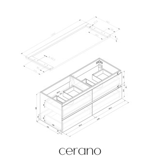 CERANO - Koupelnová skříňka Carole s deskou pod umyvadlo - 36 mm - betonově šedá - 121x49,8x46,5 cm
