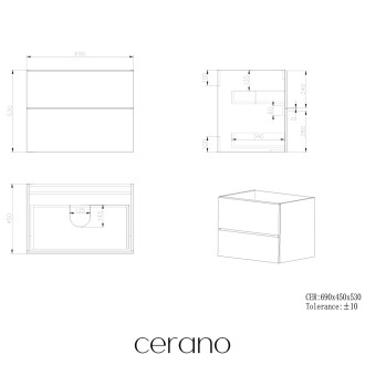 CERANO - Koupelnová skříňka Carole s deskou pod umyvadlo - 36 mm - bílá matná - 71x49,8x46,5 cm
