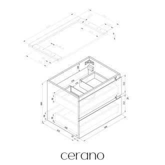CERANO - Koupelnová skříňka Carole s deskou pod umyvadlo - 36 mm - dub medový - 61x49,8x46,5 cm