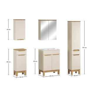 Zestaw meblowy 60cm z umywalką meblową Lava, szafką wysoką i szafką z lustrem