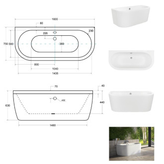 BESCO vana volně stojící VISTA, 1600 × 750 mm, bílá barva, sanitární kompozit VANTUR160