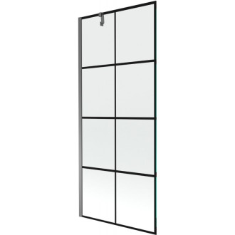 Vanová zástěna Mexen Next s jedním křídlem 80 x 150 cm, černá mřížka, stříbrná - 895-080-000-00-77-95