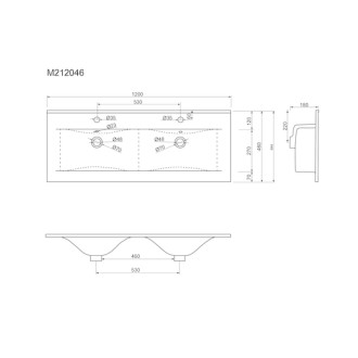 Nábytkové dvojumyvadlo Naturel Modena 120x46 cm dva otvory pro baterii M212046