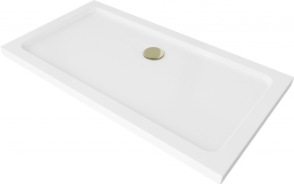 Mexen Flat štíhlá obdélníková sprchová vanička 110 x 70 cm, bílá, zlatý sifon - 40107011G