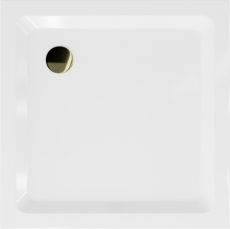 Mexen Flat čtvercová sprchová vanička slim 70 x 70 cm, bílá, zlatý sifon - 40107070G