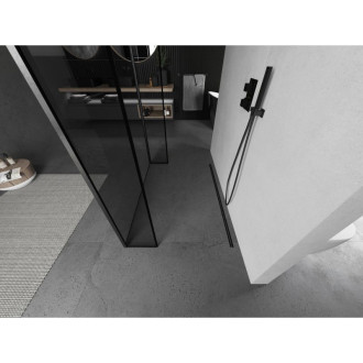 Volně stojící sprchová zástěna Mexen Kioto 130 x 30 x 30 cm, černý rám, kartáčovaná pistolově šedá - 800-130-030-222-66-70-030