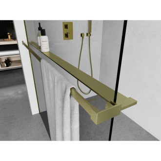 Sprchová polička Mexen s věšákem na ručníky, kartáčované zlato - 800-02-55