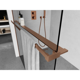 Sprchová polička Mexen s věšákem na ručníky, kartáčovaná měď - 800-02-65