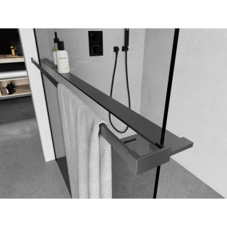 Sprchová polička Mexen s věšákem na ručníky, kartáčovaná pistolově šedá - 800-02-66