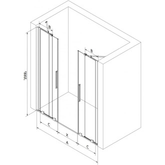 Posuvné sprchové dveře Mexen Velar Duo 200 cm, matné, stříbrné - 871-200-000-32-95