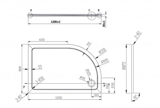 KLARA - vanička z litého mramoru, čtvrtkruh 1200x800x30 mm, levé bez noh, VANKASCTVR8012L