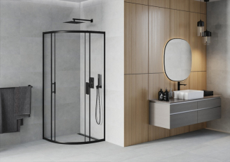 MEXEN RIO sprchový kout čtvrtkruh 90x90x190 cm 5mm černá-čiré 863-090-090-70-00