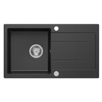 Granitový vestavný dřez s odkapem, 77x44cm, černá