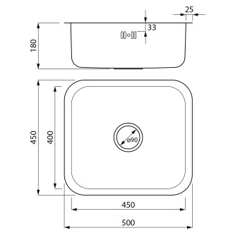 Nerezový vestavný dřez 50x18x45cm