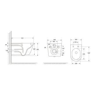 DENICA závěsná WC mísa, Vortex Rimless, 36x52cm, bílá
