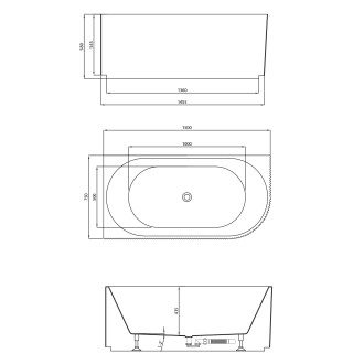 TIBERA STRIP L rohová stojící vana, 150x75cm, bílá