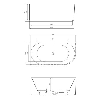 TIBERA STRIP L rohová stojící vana, 170x81cm, bílá