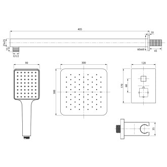 Podomítkový sprchový set s termostatickou baterií, box, 2 výstupy, černá mat 1102-32B-21