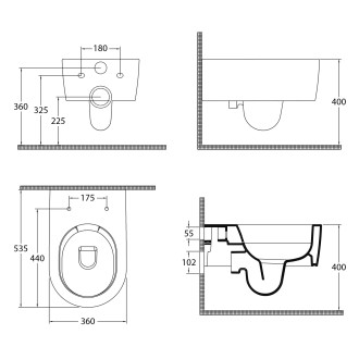 SISTEMA A závěsná WC mísa, Rimless, 36x53,5cm, bílá