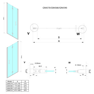 LORO sprchové dveře skládací 1000mm, čiré sklo