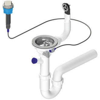 Dřezový sifon s přepadem, ovládáním a odbočkou, 6/4", včetně pilety, DN40, bílá