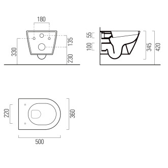 KUBE X závěsná WC mísa, GeniusFlush, 36x50cm, bílá dual-mat