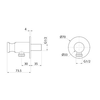 Držák sprchy kulatý, pevný, s vyústěním, zlato mat