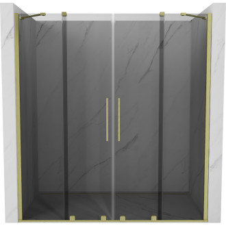 Posuvné sprchové dveře Mexen Velar Duo 180 cm, grafit, kartáčované zlato - 871-180-000-42-55