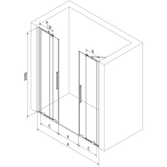 Posuvné sprchové dveře Mexen Velar Duo 160 cm, grafit, černá - 871-160-000-42-70