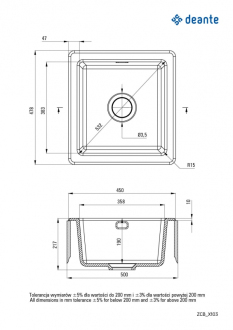 Deante SABOR ZCB_N103 Jednodřez 475x450x215 keramika, černá
