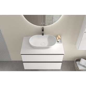 CERANO - Koupelnová skříňka pod umyvadlo s úchytkou/deskou pod umyvadlo Velora - 36 mm - bílá matná, černá úchytka - 99x49,8x46 cm