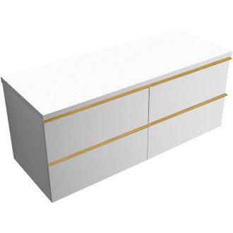 CERANO - Koupelnová skříňka pod umyvadlo s úchytkou/deskou pod umyvadlo Velora - 36 mm - bílá matná, zlatá úchytka - 119x49,8x45,2 cm