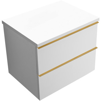 CERANO - Koupelnová skříňka pod umyvadlo s úchytkou/deskou pod umyvadlo Velora - 36 mm - bílá matná, zlatá úchytka - 59x49,8x46 cm
